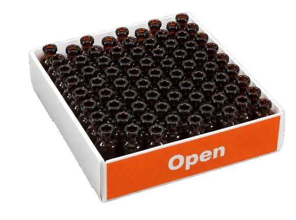 30 ml amber RTU vials in a tray